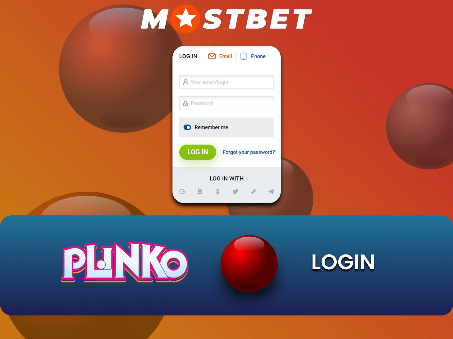 Plinko खेलने के लिए अपने Mostbet खाते में लॉगिन करें।