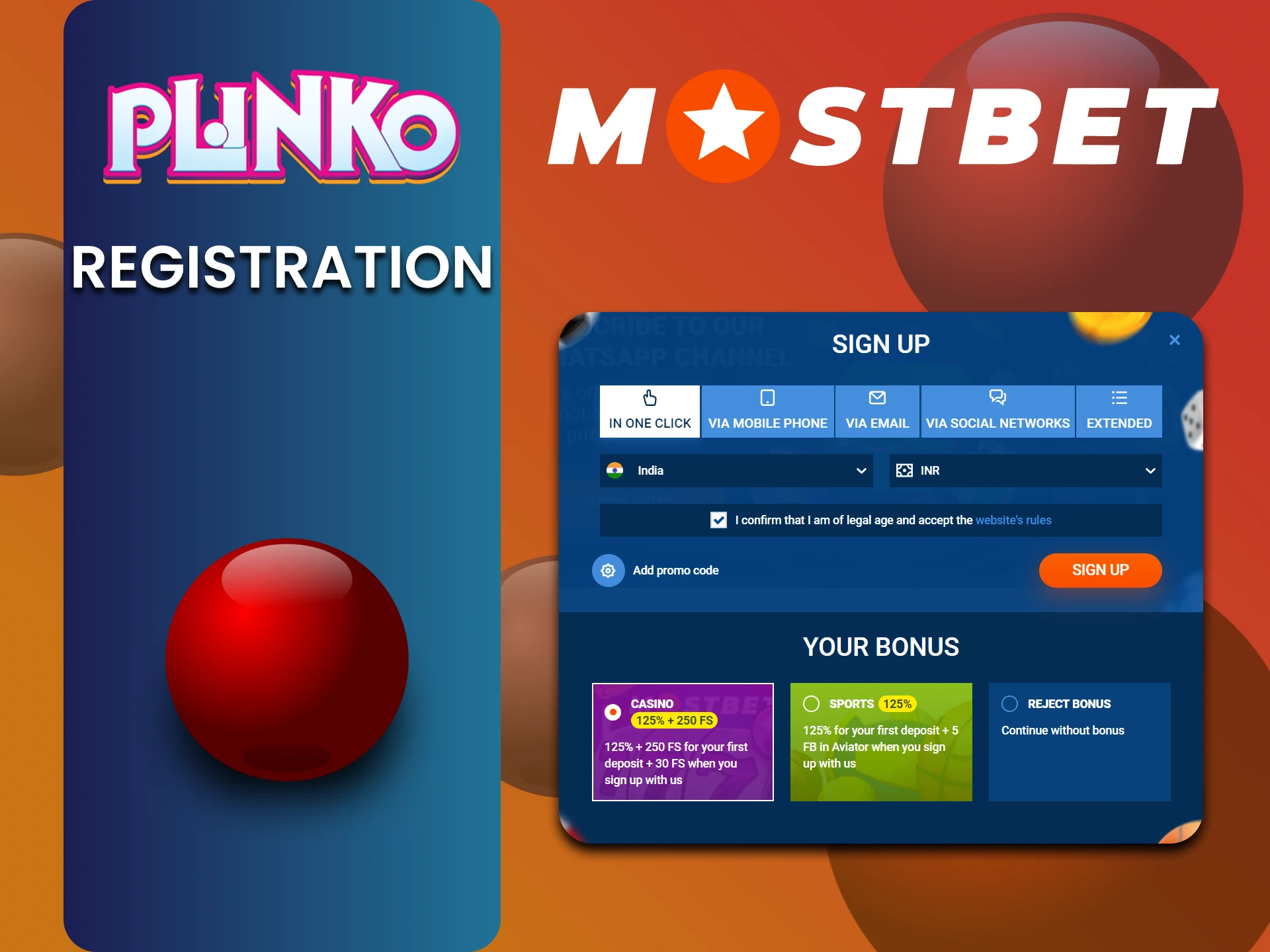 Plinko खेलने के लिए Mostbet पर रजिस्टर करें।