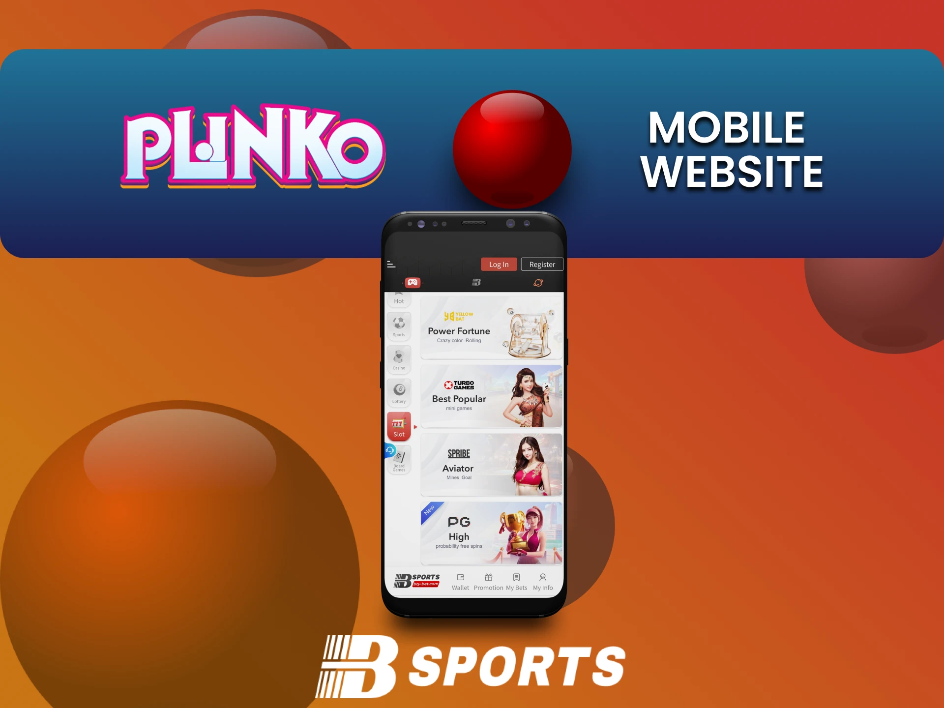 Plinko खेलने के लिए Bsports वेबसाइट के मोबाइल संस्करण पर जाएं।