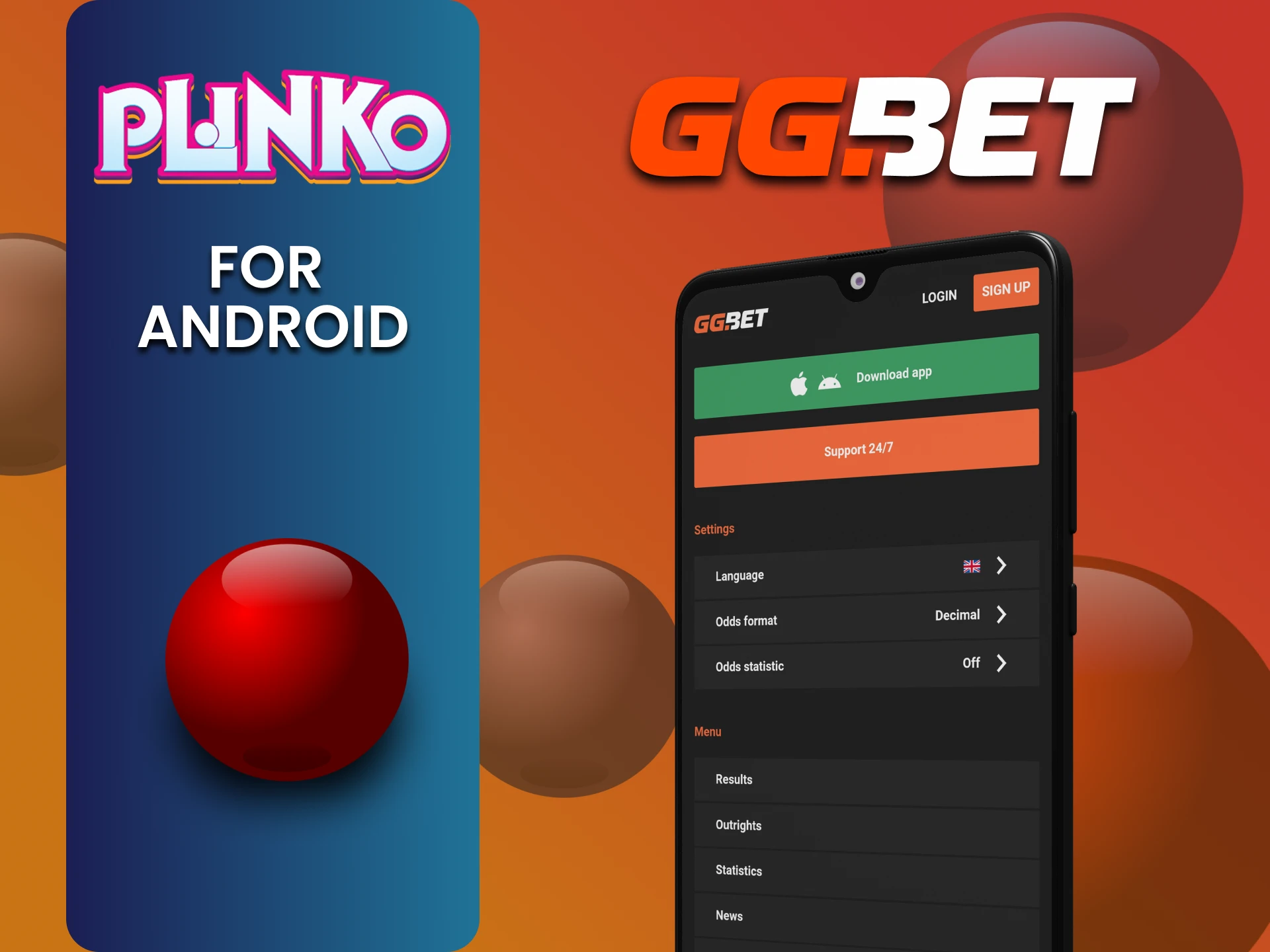 Plinko खेलने के लिए GGbet ऐप Android पर डाउनलोड करें।
