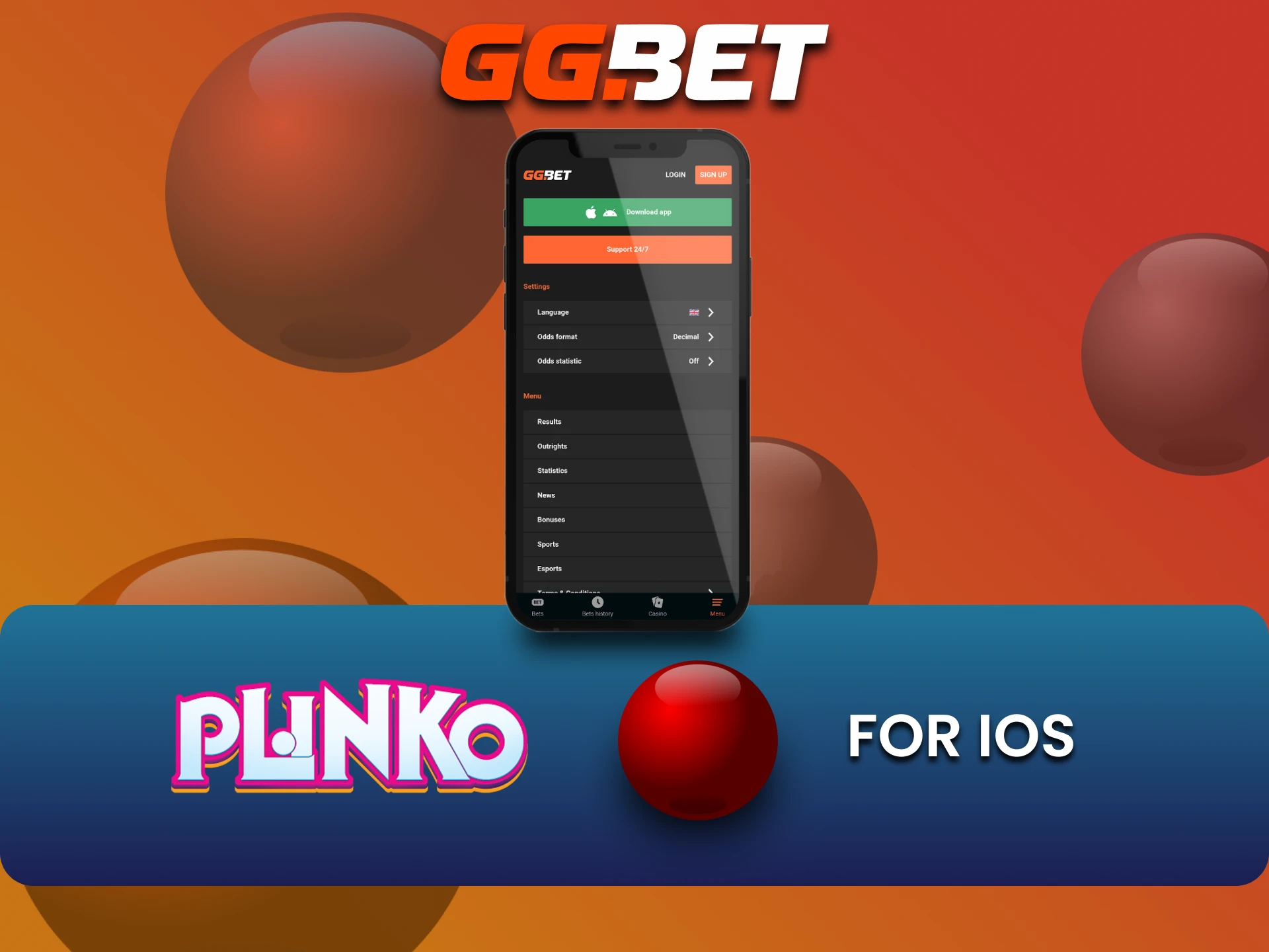 Plinko खेलने के लिए GGbet ऐप iOS पर डाउनलोड करें।
