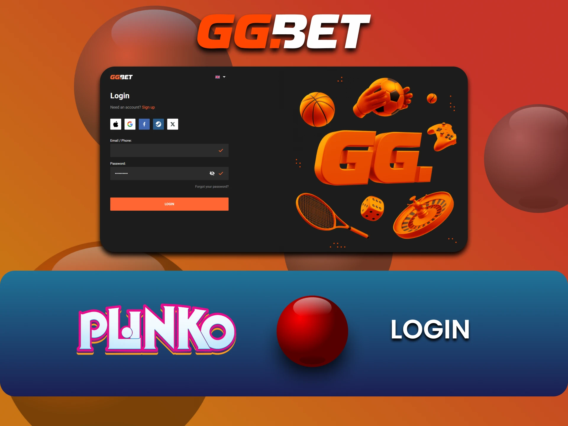 Plinko खेलने के लिए अपने GGbet खाते में लॉगिन करें।