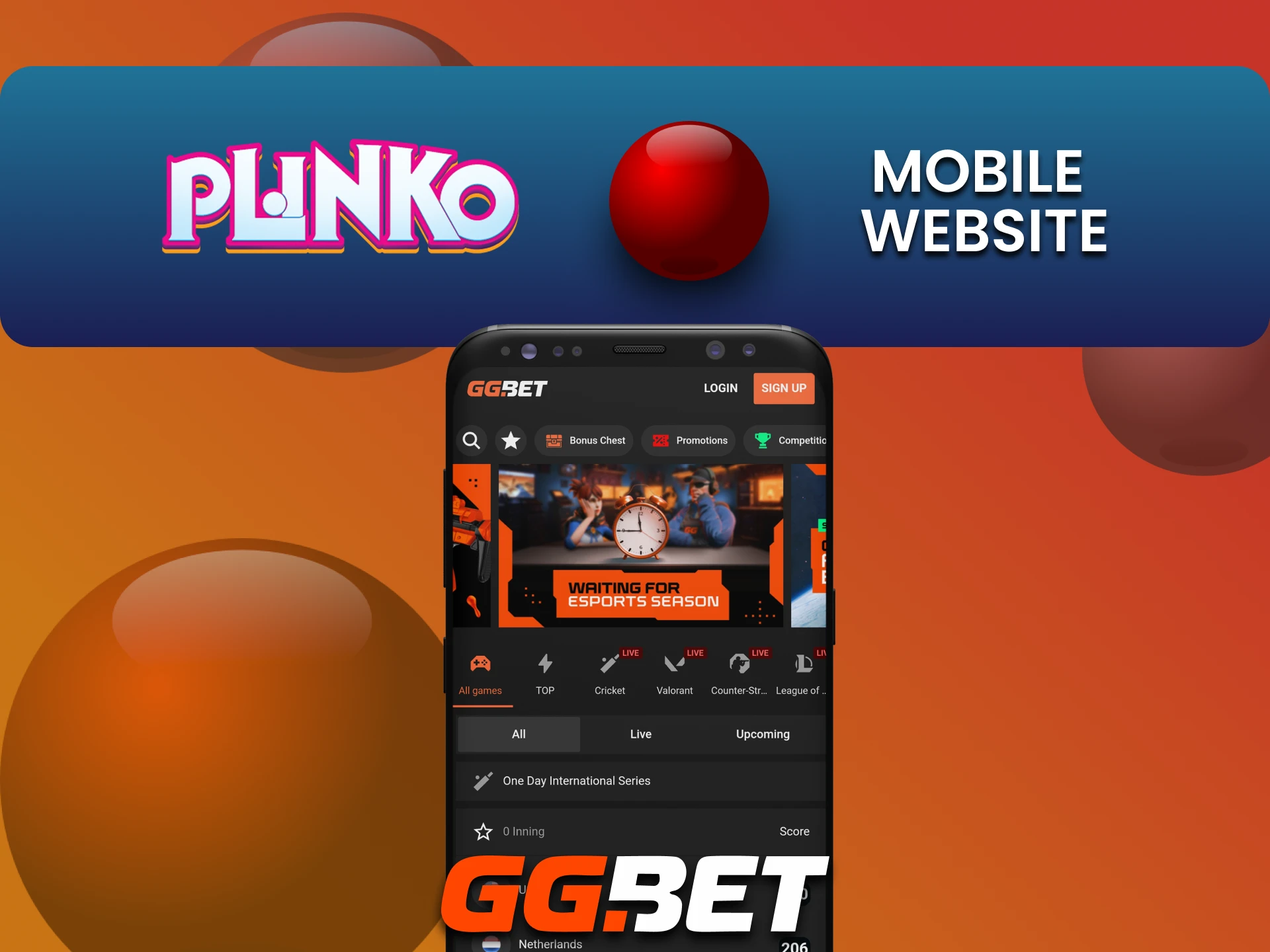 Plinko खेलने के लिए GGbet वेबसाइट के मोबाइल संस्करण पर जाएँ।