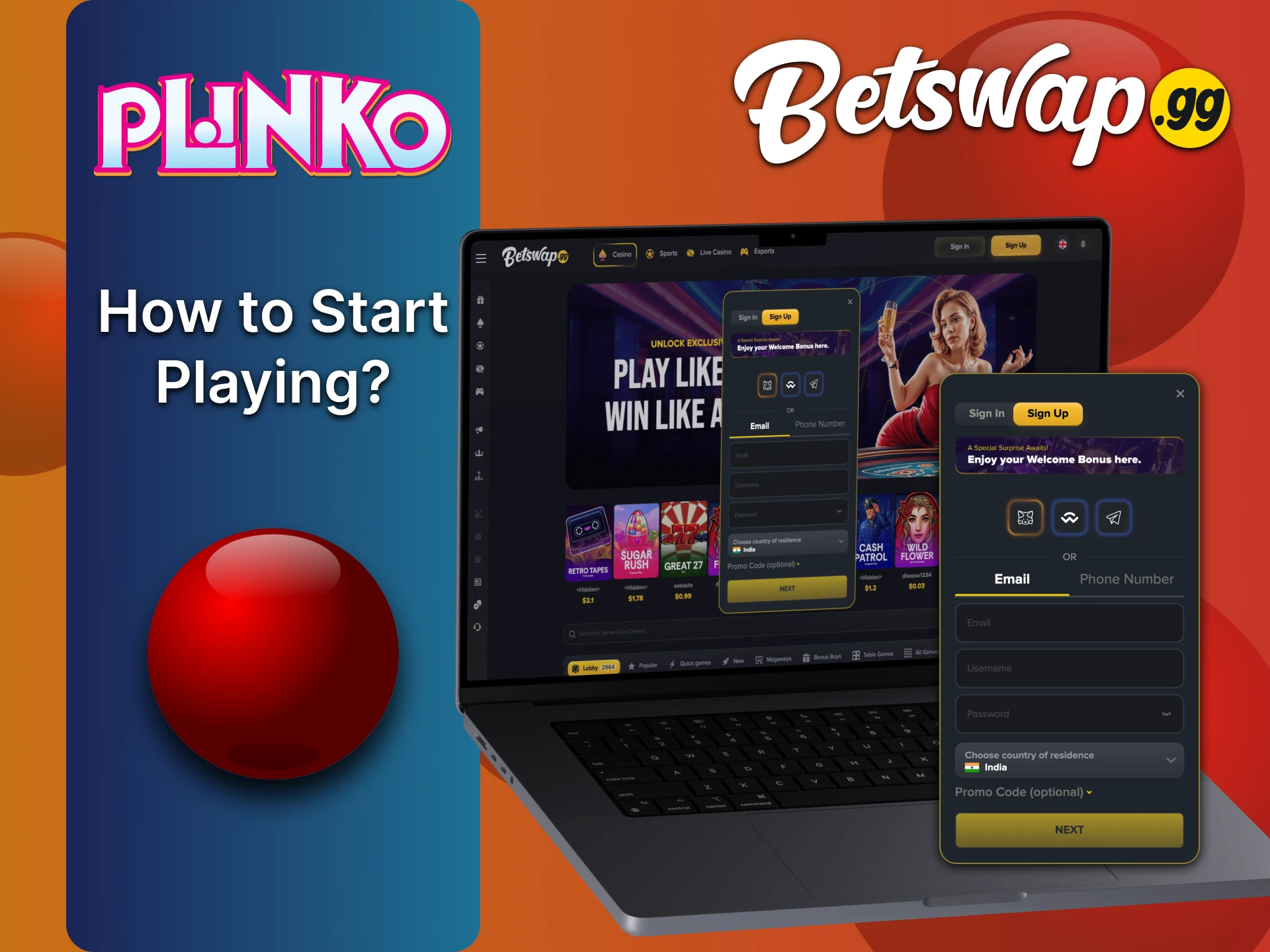 Betswap Plinko खेलना शुरू करने के लिए चरणों का पालन करें।