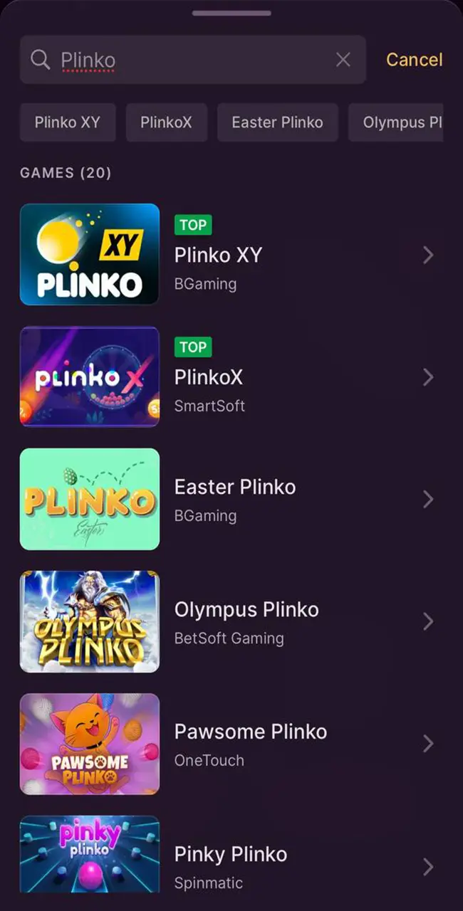 खोज टैब खोलें और Batery Casino से Plinko गेम खोजें।