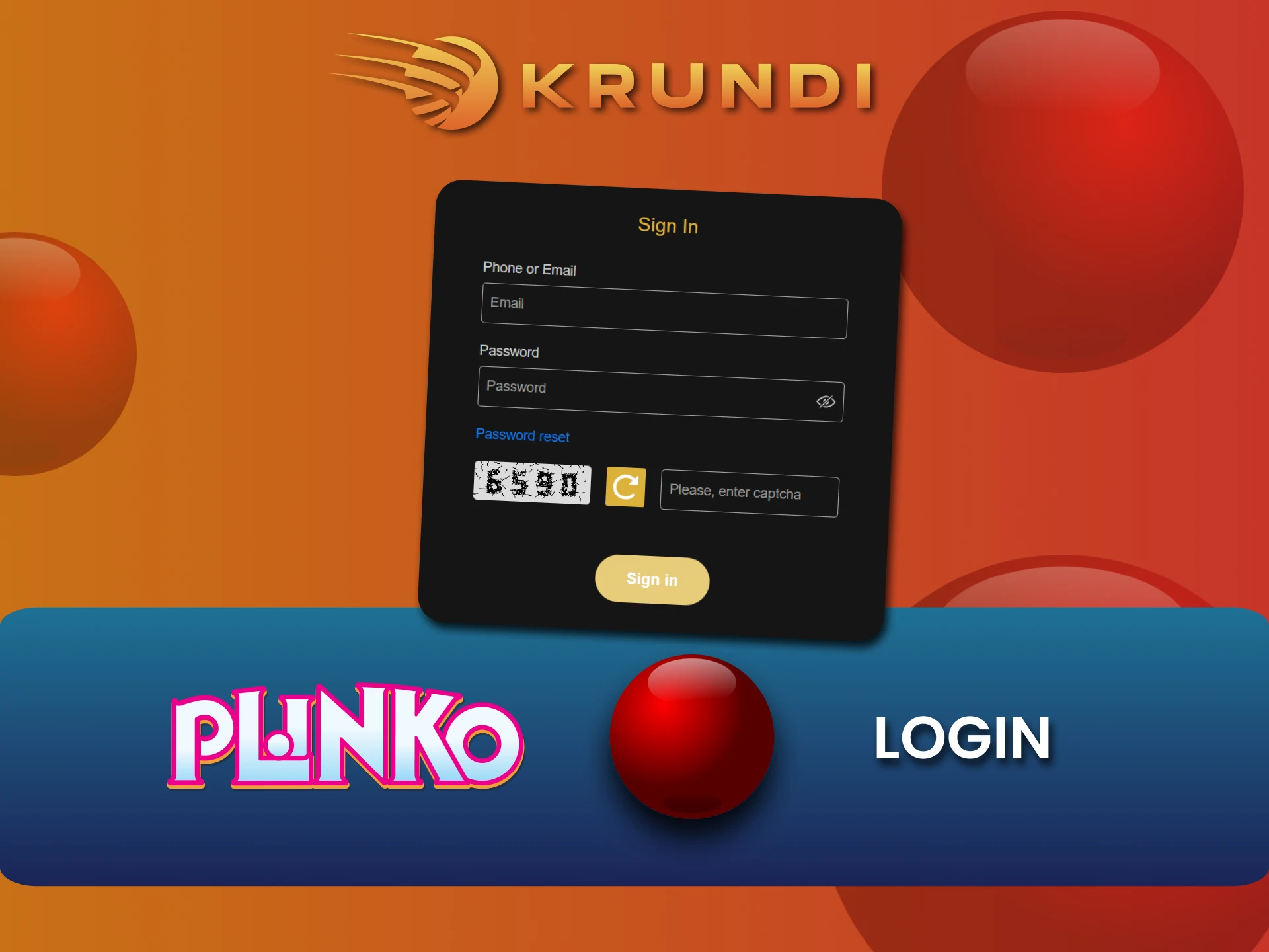 Plinko खेलने के लिए अपने Krundi खाते में लॉग इन करें।