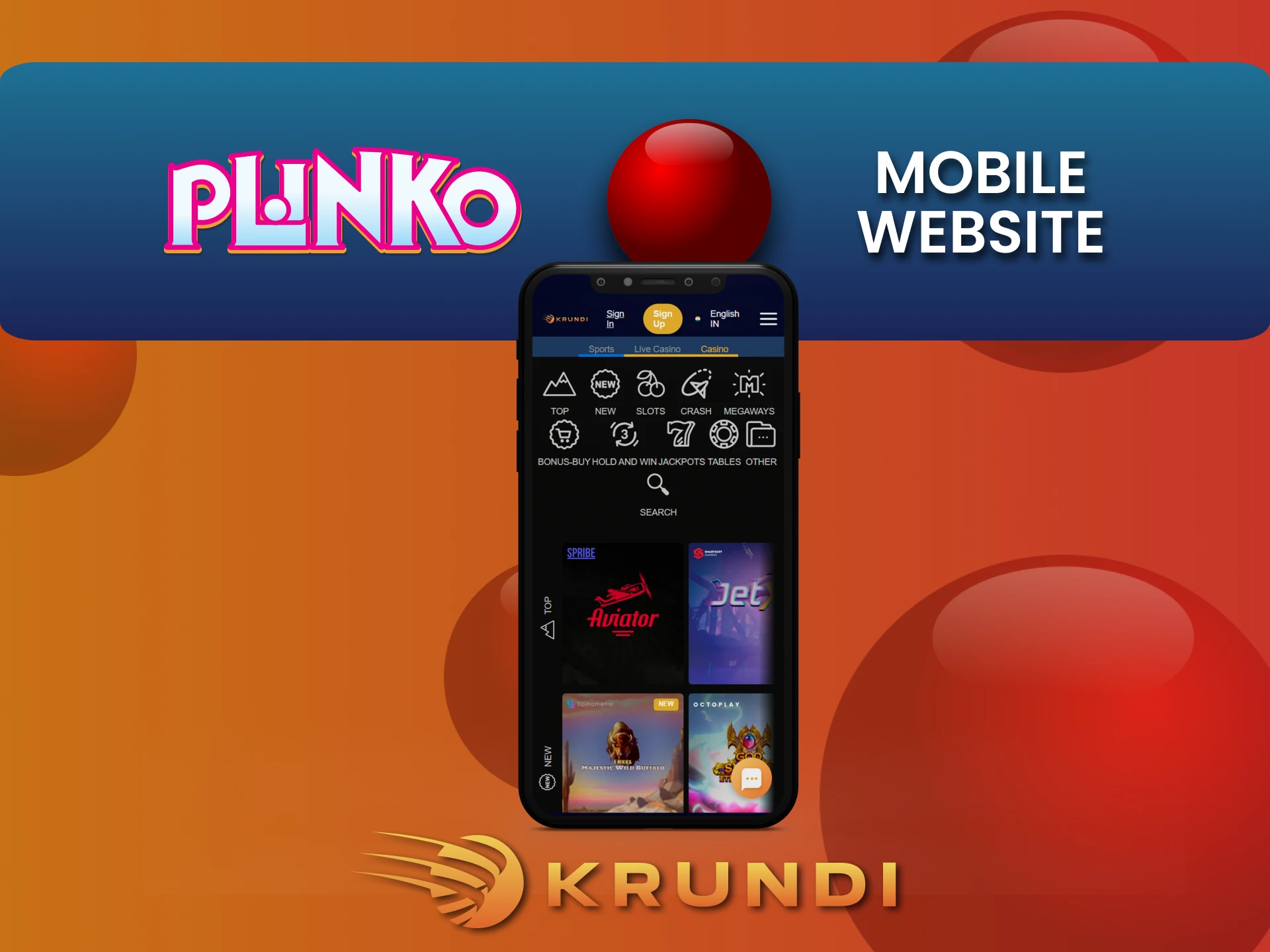 Krundi मोबाइल साइट पर अपने फ़ोन पर Plinko खेलें।