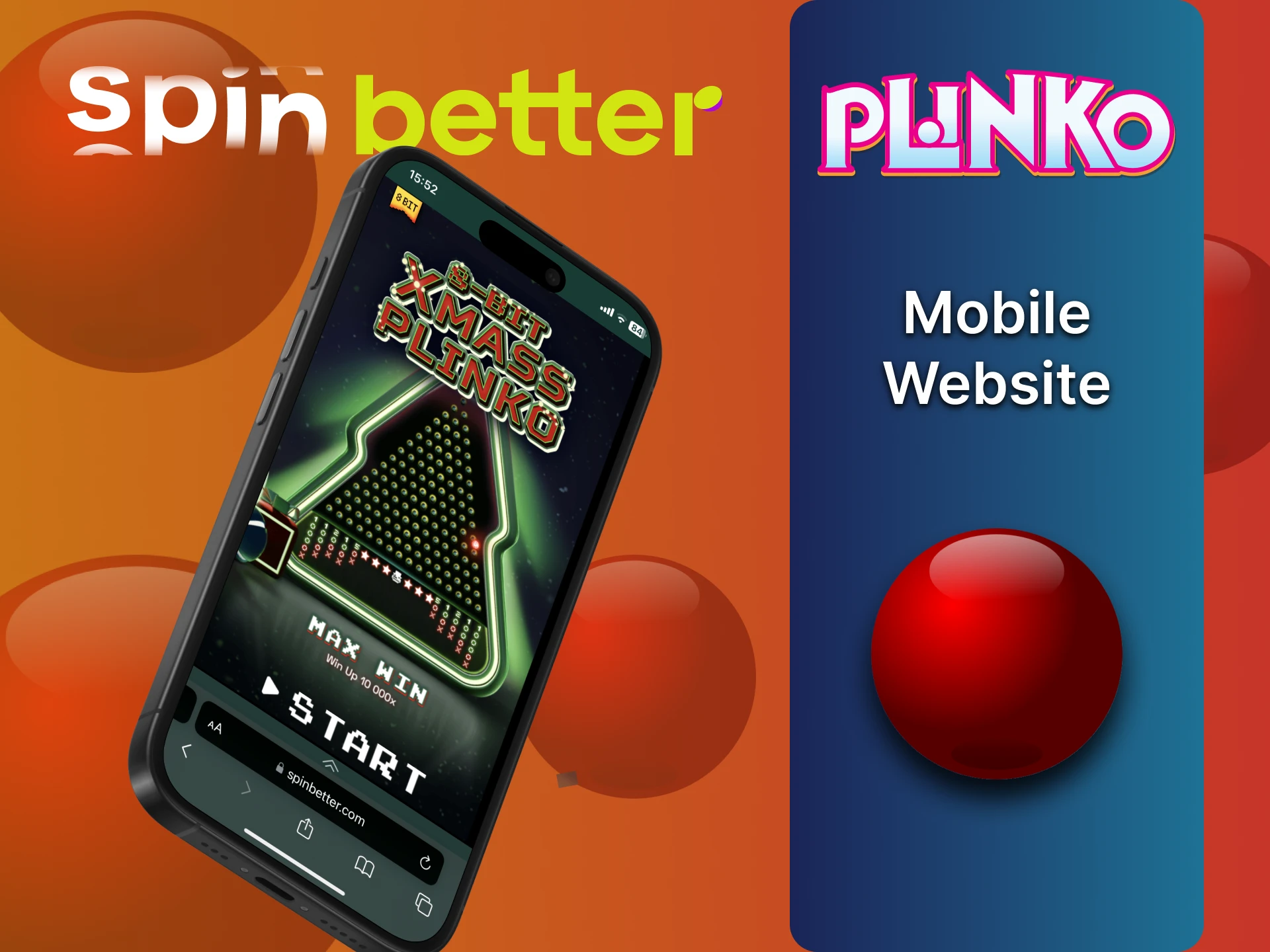 SpinBetter मोबाइल वेबसाइट संस्करण पर Plinko खेलें।