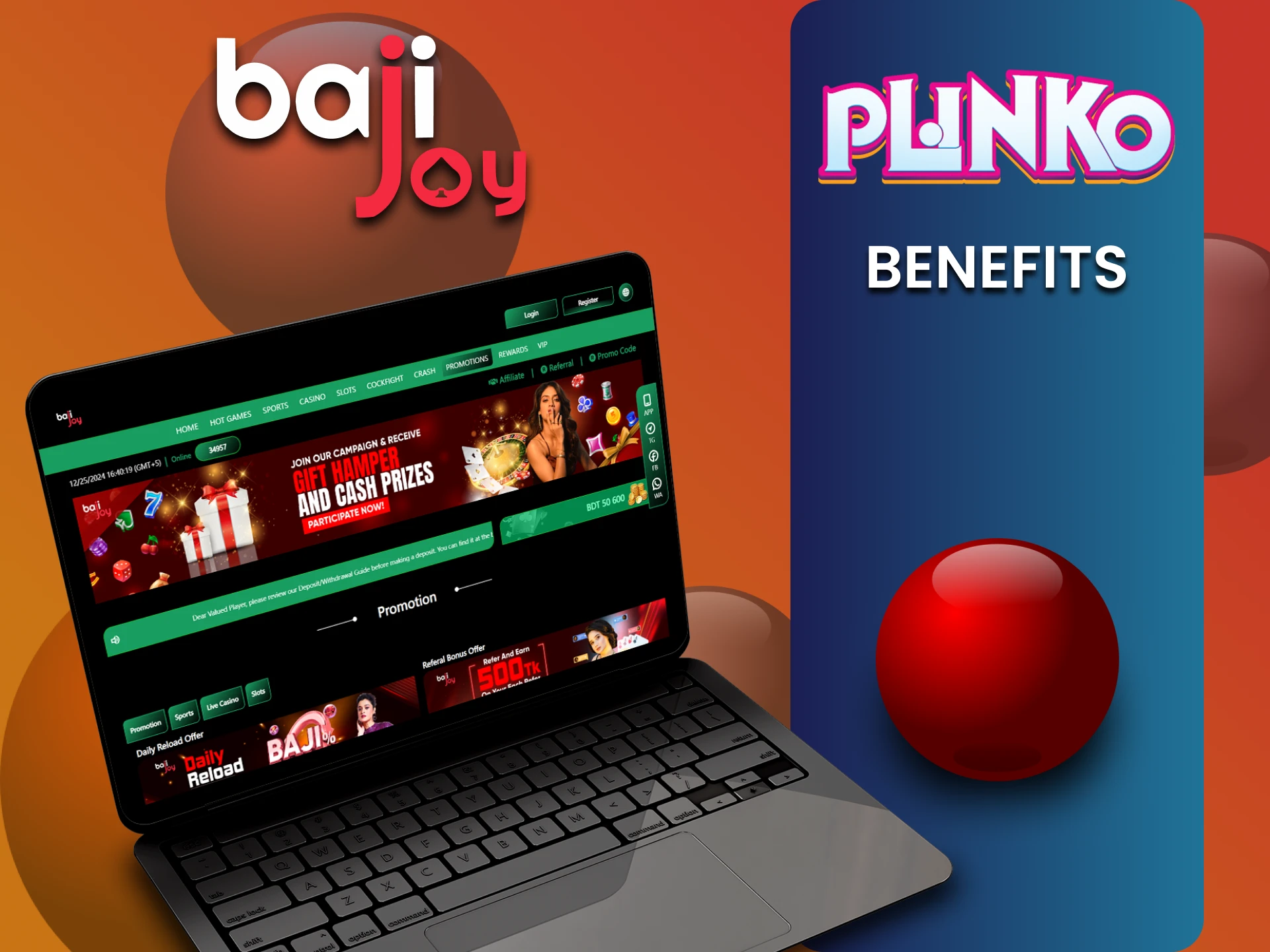 Plinko खेलने के लिए Bajijoy वेबसाइट के कई फायदे हैं।