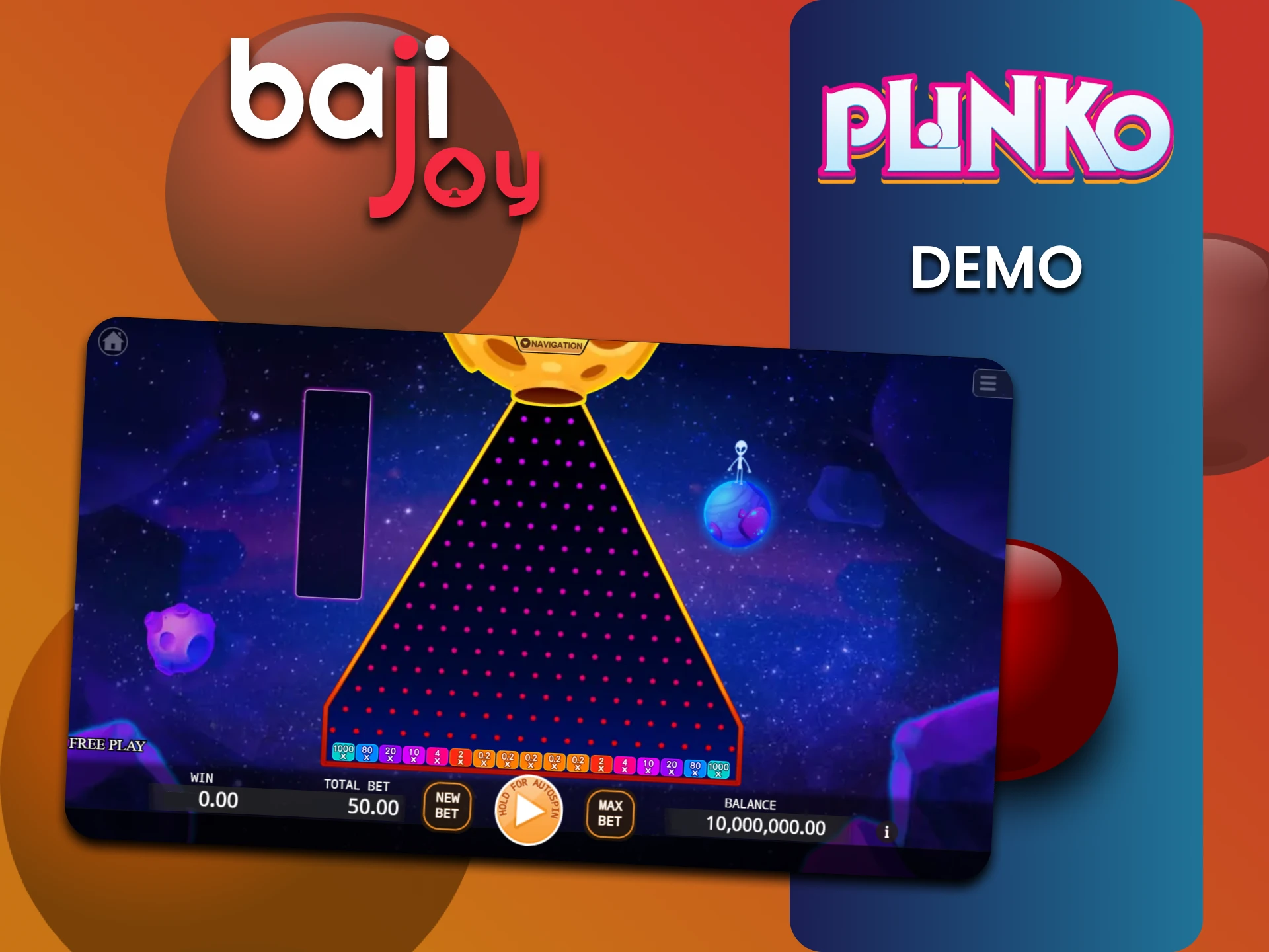 Bajijoy पर Plinko गेम के डेमो संस्करण में अभ्यास करें।