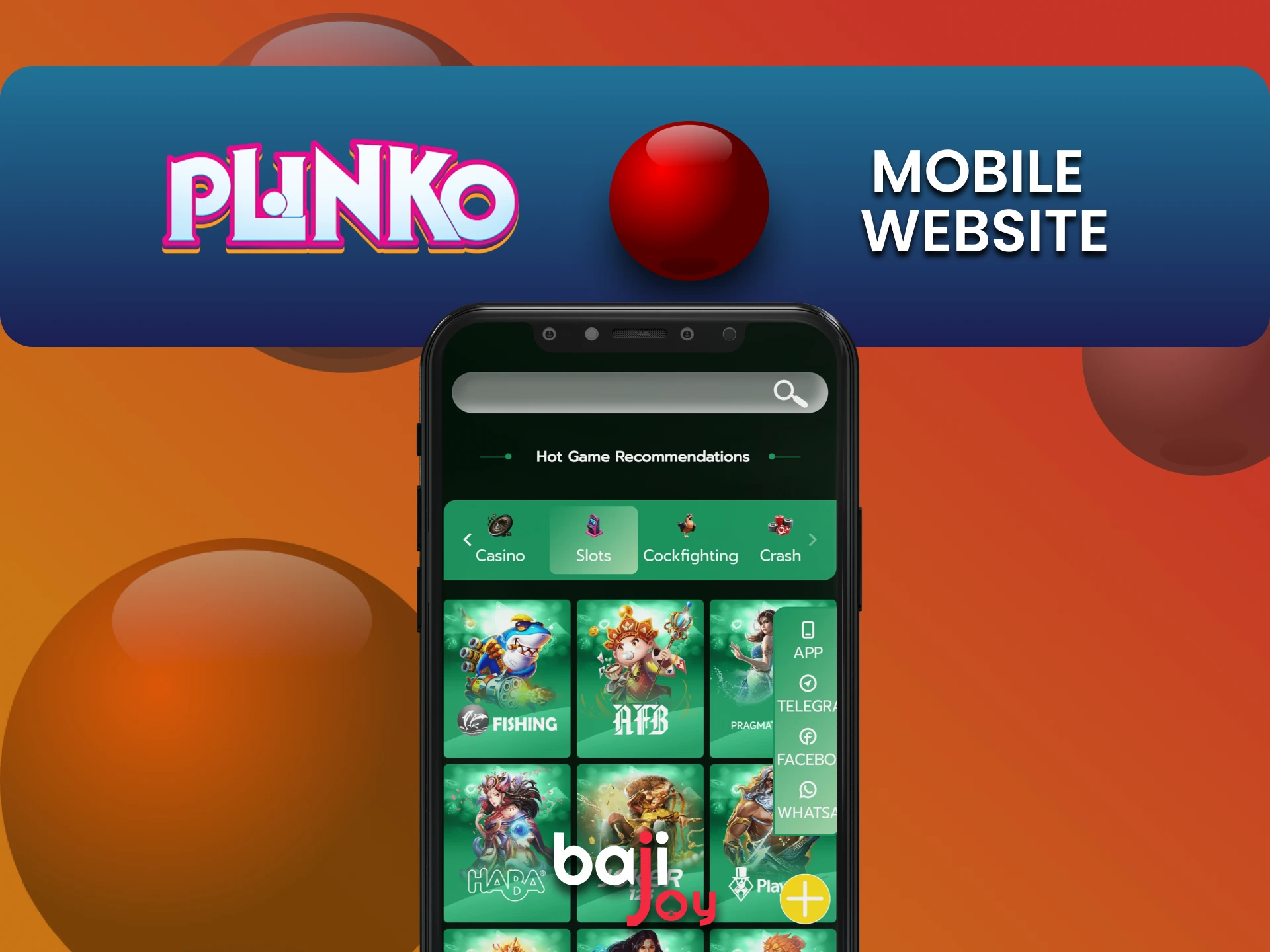 Plinko खेलने के लिए Bajijoy वेबसाइट के मोबाइल संस्करण पर जाएं।