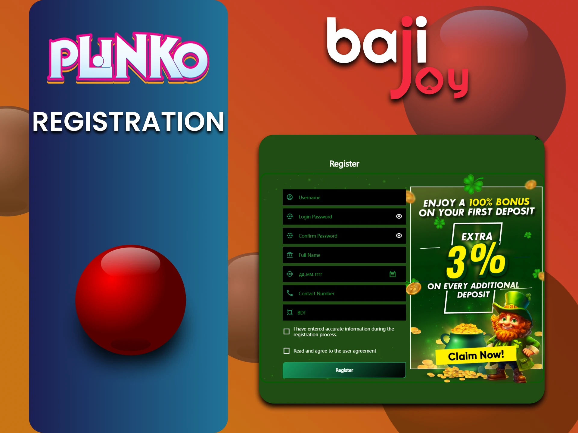 Plinko खेलने के लिए Bajijoy पर पंजीकरण करें।