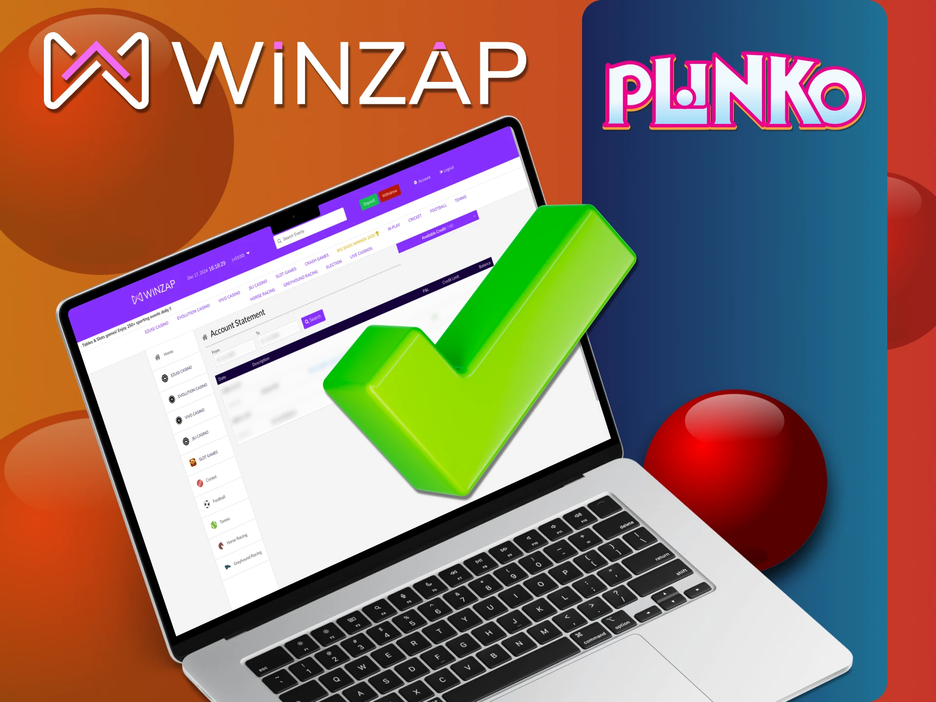 Winzap Plinko पर खाता सत्यापन बहुत तेज़ है।