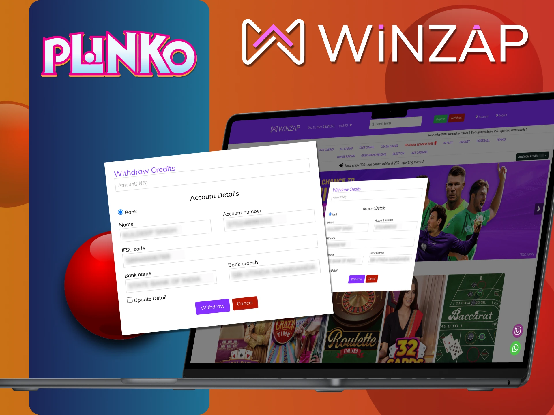 Winzap Plinko पर निकासी प्रक्रिया बहुत सरल है।