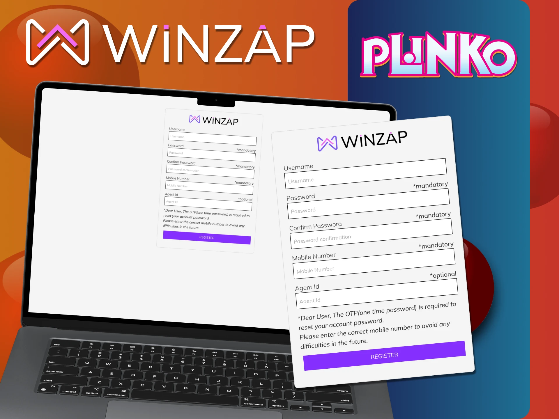 Plinko खेलने के लिए Winzap साइट पर पंजीकरण करें।