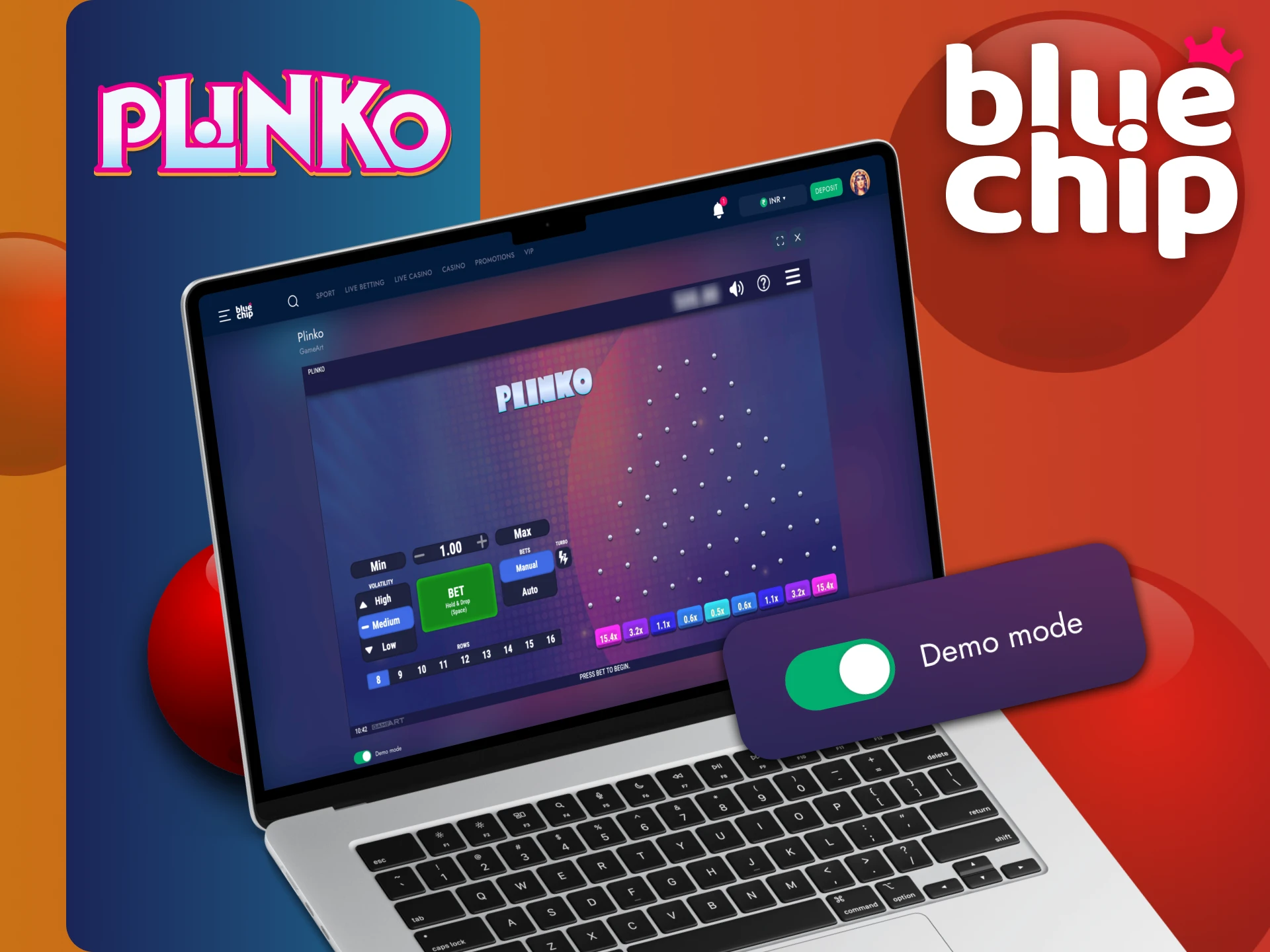 Bluechip आपको Plinko डेमो वर्जन में खेलने का अवसर देता है।