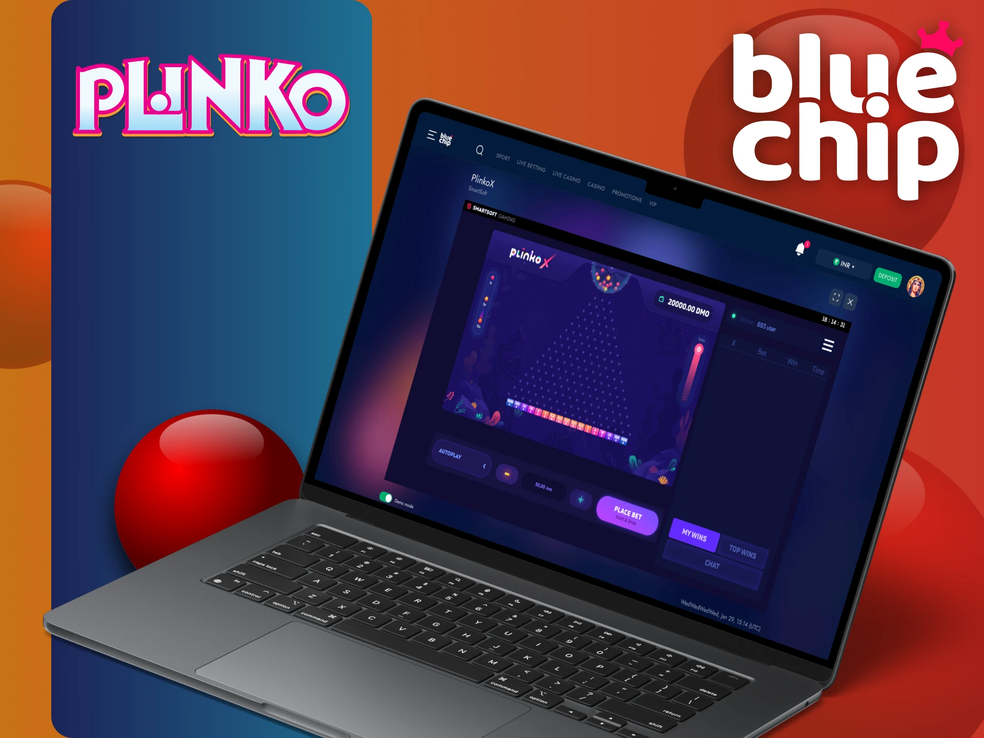 Bluechip पर Plinko एक लोकप्रिय कैसीनो गेम है।