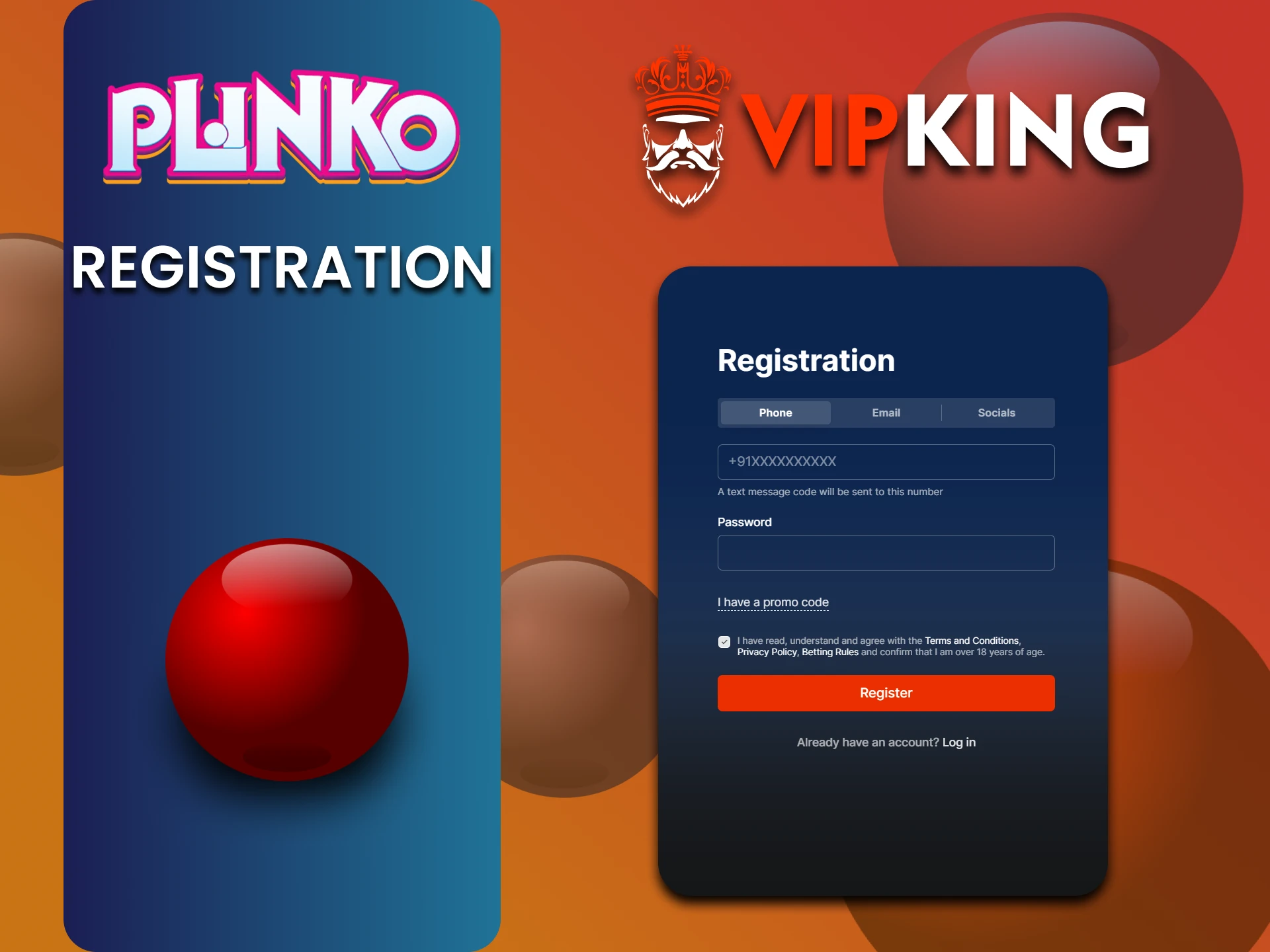 Plinko खेलने के लिए VipKing पर पंजीकरण करें।