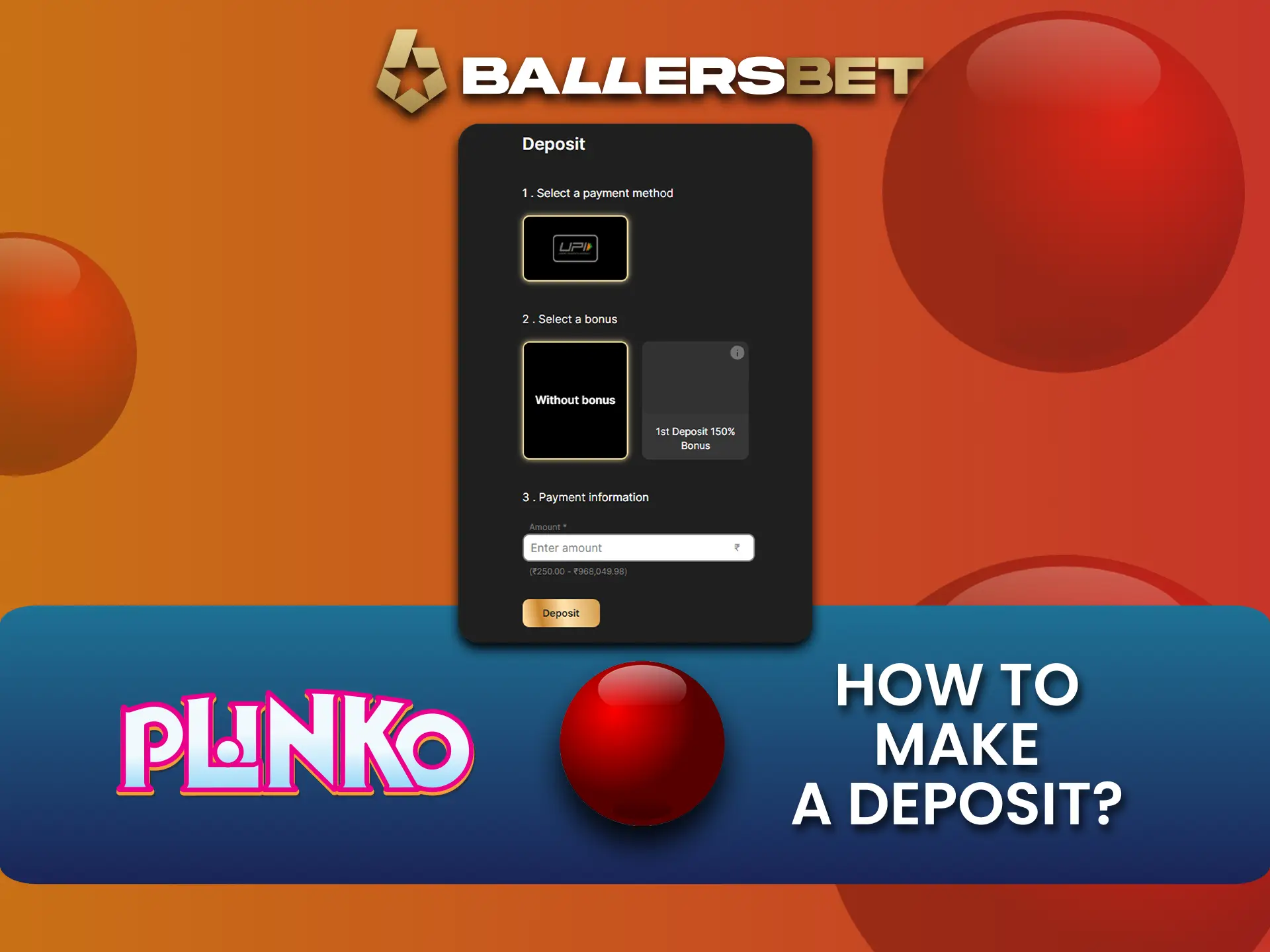 Plinko खेलने के लिए अपने BallersBet वॉलेट को टॉप अप करें।